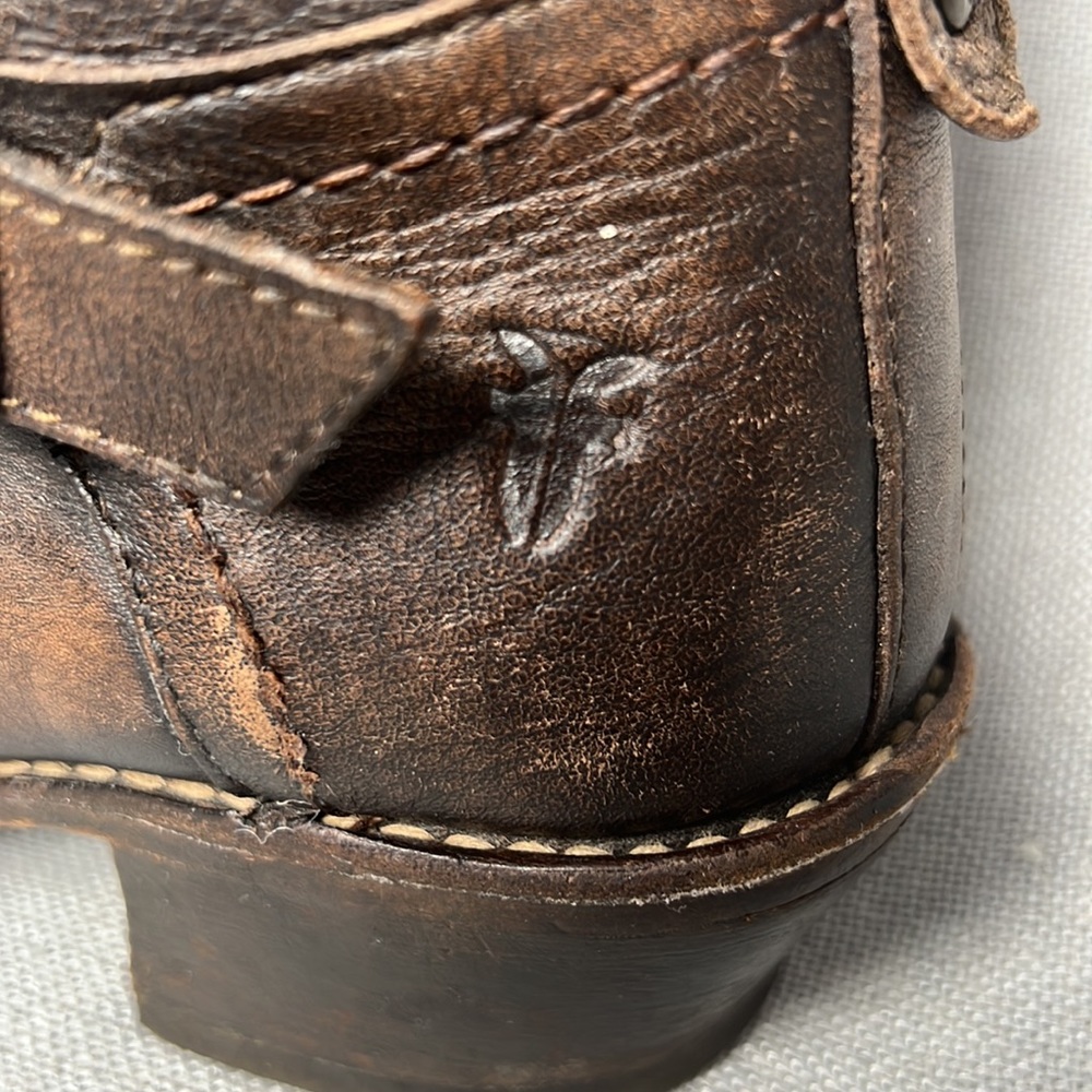Frye Carmen 3 strap brown distressed leather boots, size 8.5 - Picture 2 of 10